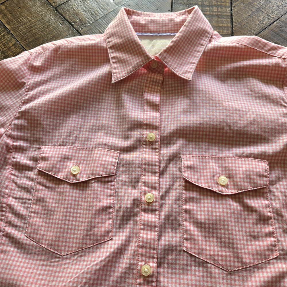 Banana Republic Coral Plaid Soft Wash 100% Cotton Size S Button Down Shirt